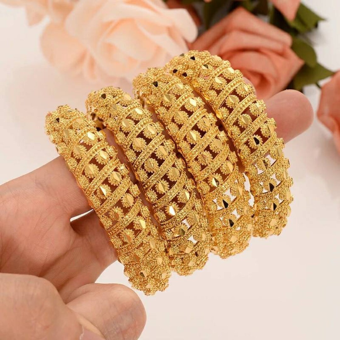 24K Gold Bangles Dubai Gold Plated Bangles for Women Gold Etsy