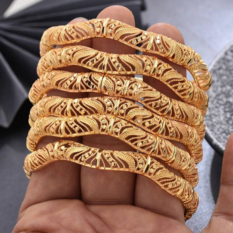 24K Gold Bangles Dubai Gold Plated Bangles for Women African Etsy