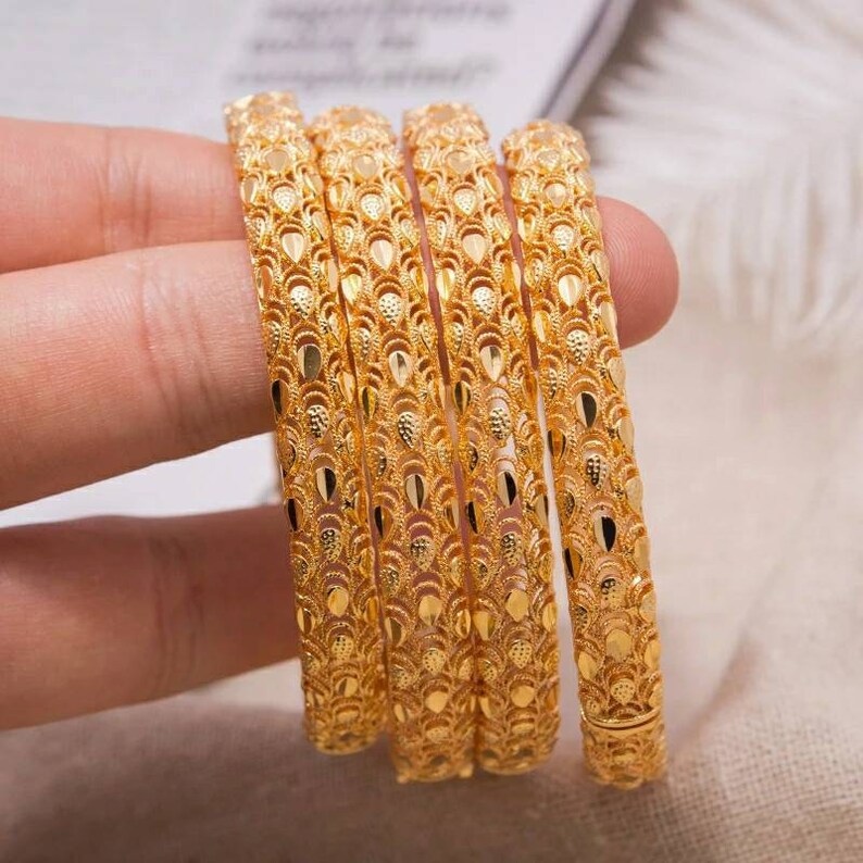 24K Gold Bangles Dubai Gold Plated Bangles for Women African Etsy