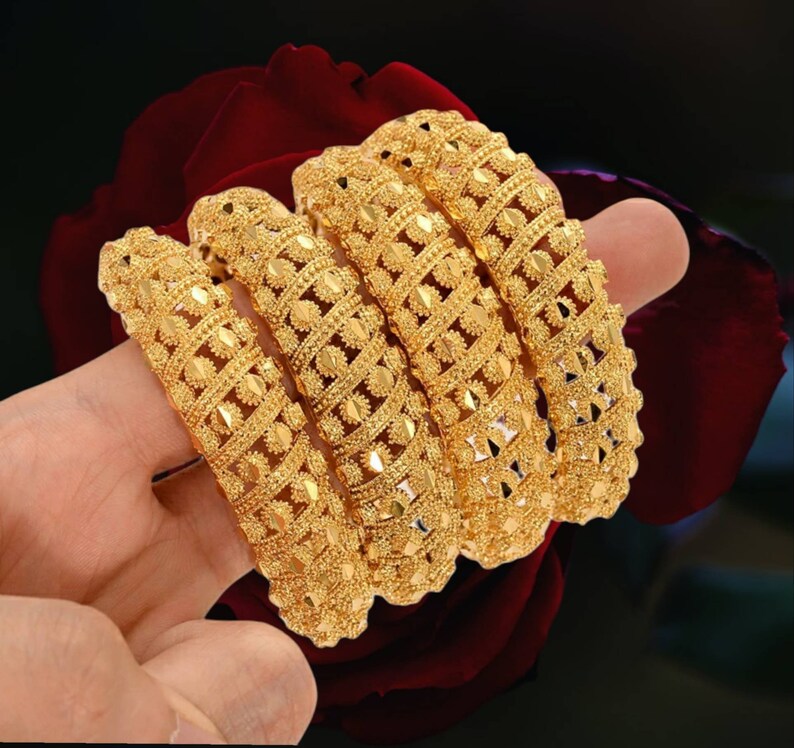 24K Gold Bangles Dubai Gold Plated Bangles for Women Gold Etsy
