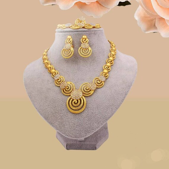 24k Gold Jewelry Set Wedding Gold Jewelry Statement Jewelry Etsy