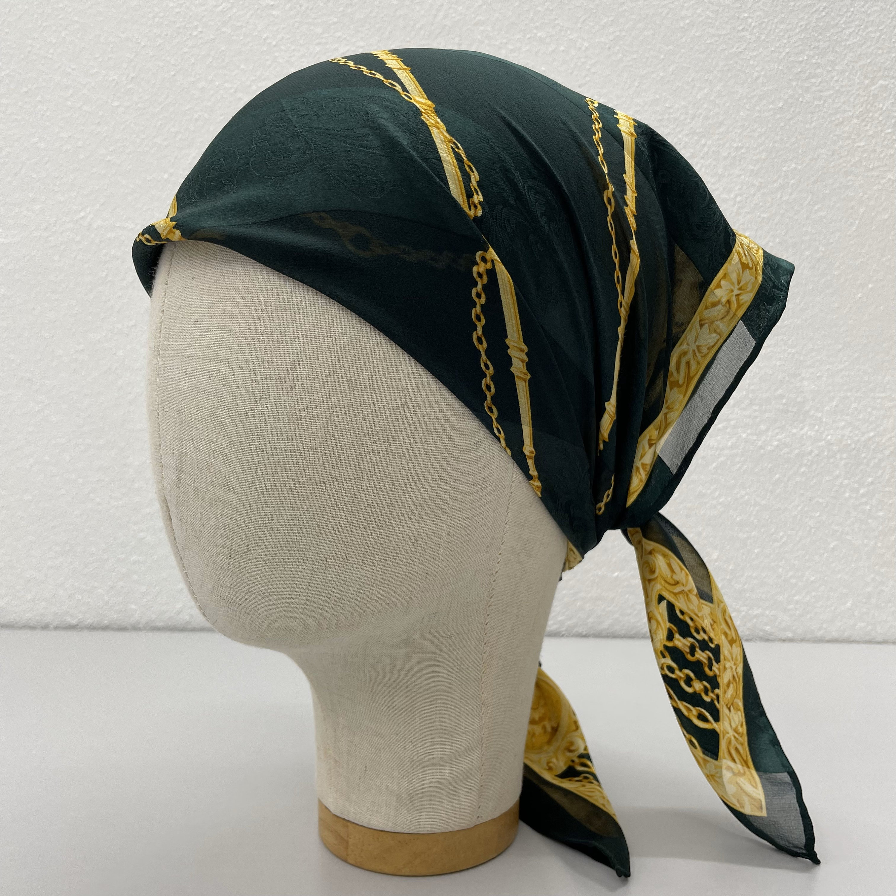 Foulard En Soie LUCIANO SOPRANI - 100% Soie, 38g, Vert, Occasion Vintage