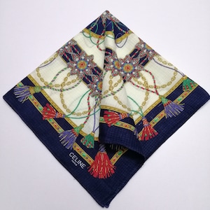 Vintage 90s Celine Handkerchief, Celine Bandana Accessories, Celine Pocket Square, Celine Scarf, Celine Neck Scarf