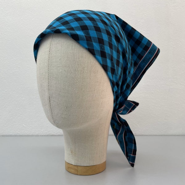 Vintage Gianni Versace Handkerchief: Blue Plaid Bandana