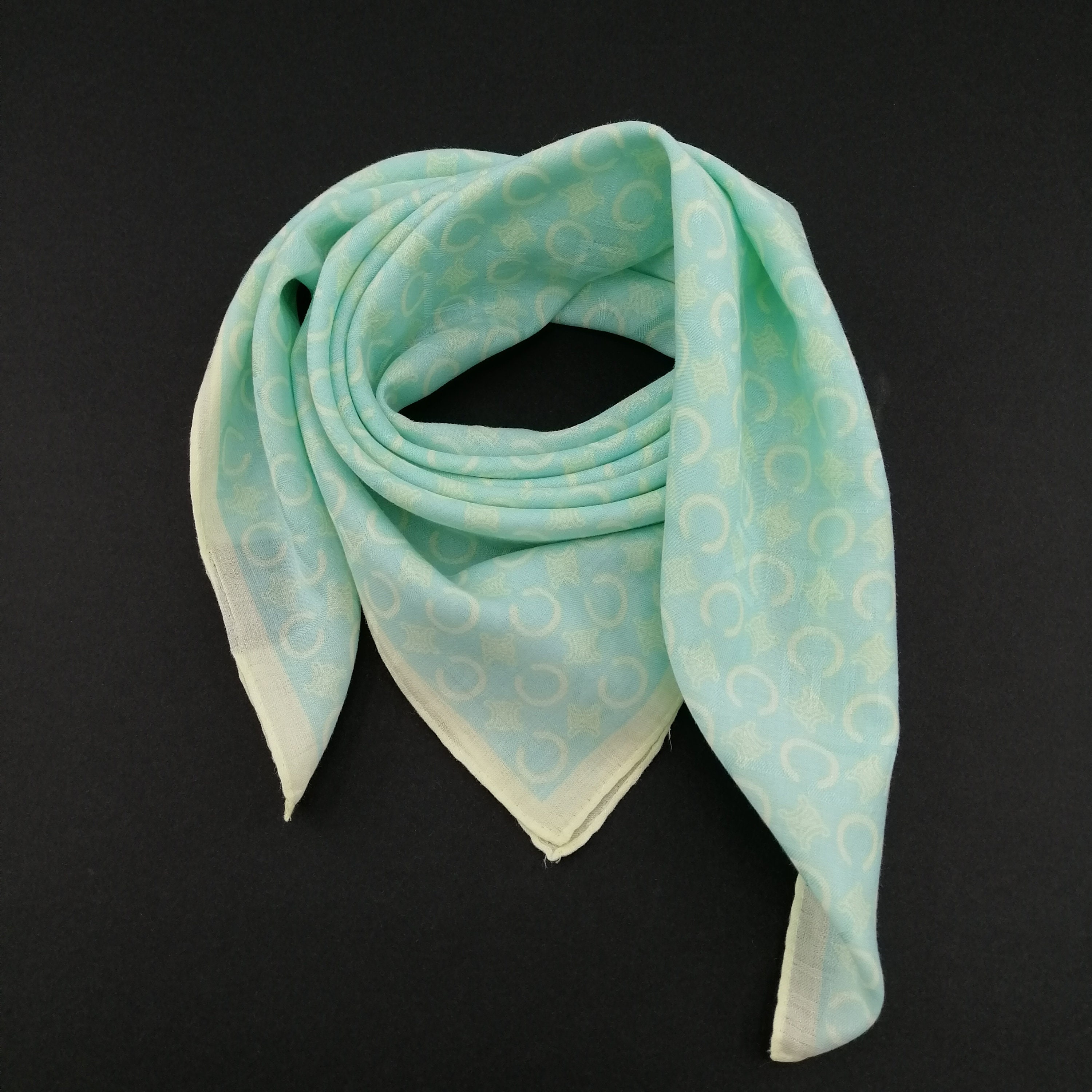 Vintage Celine Scarf: Light Blue Bandana, Pocket Square (22.5x22 Inch)