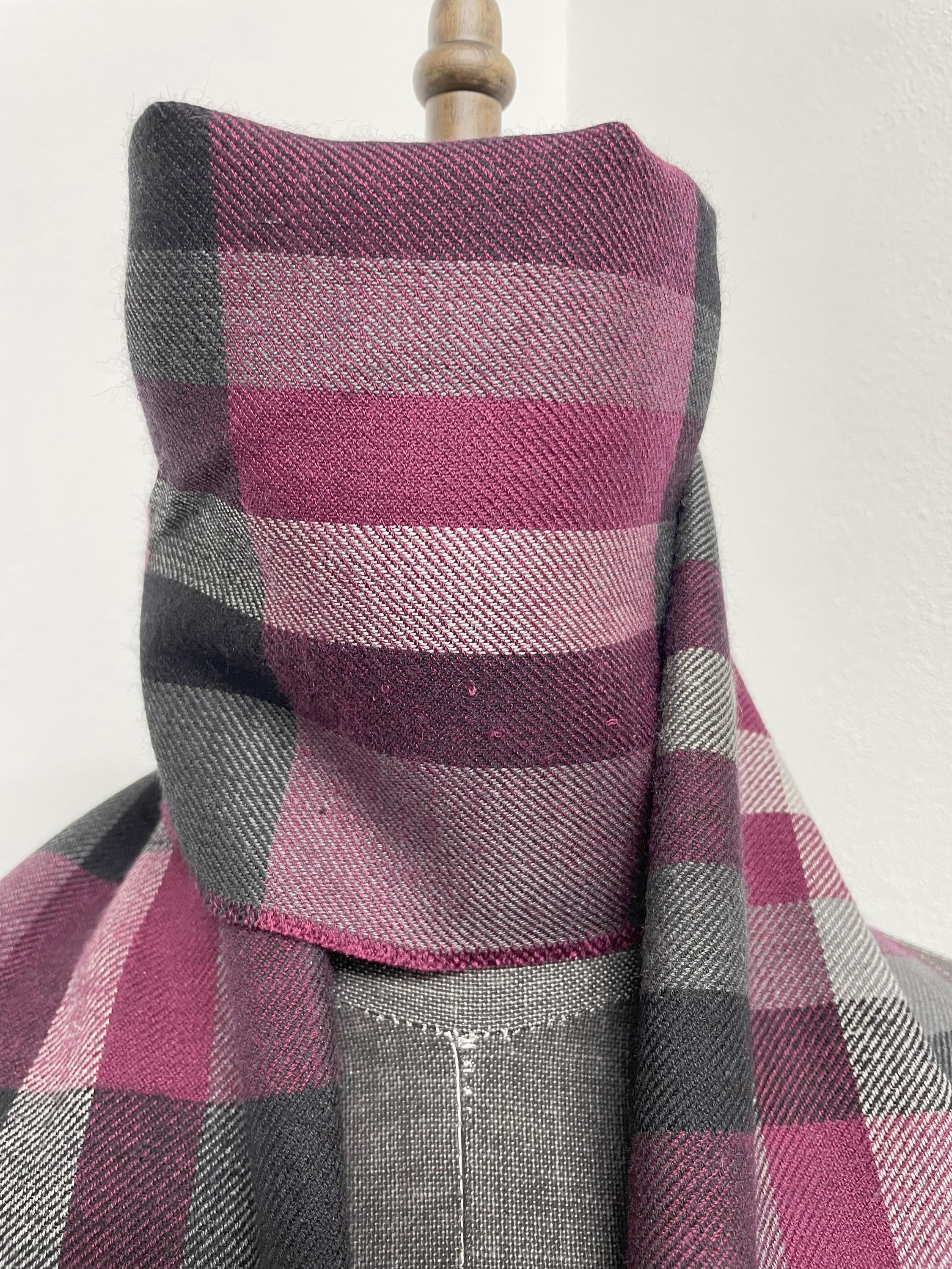 Vintage Takeo Kikuchi Scarf Silk Cashmere: Gray Plaid Muffler (65