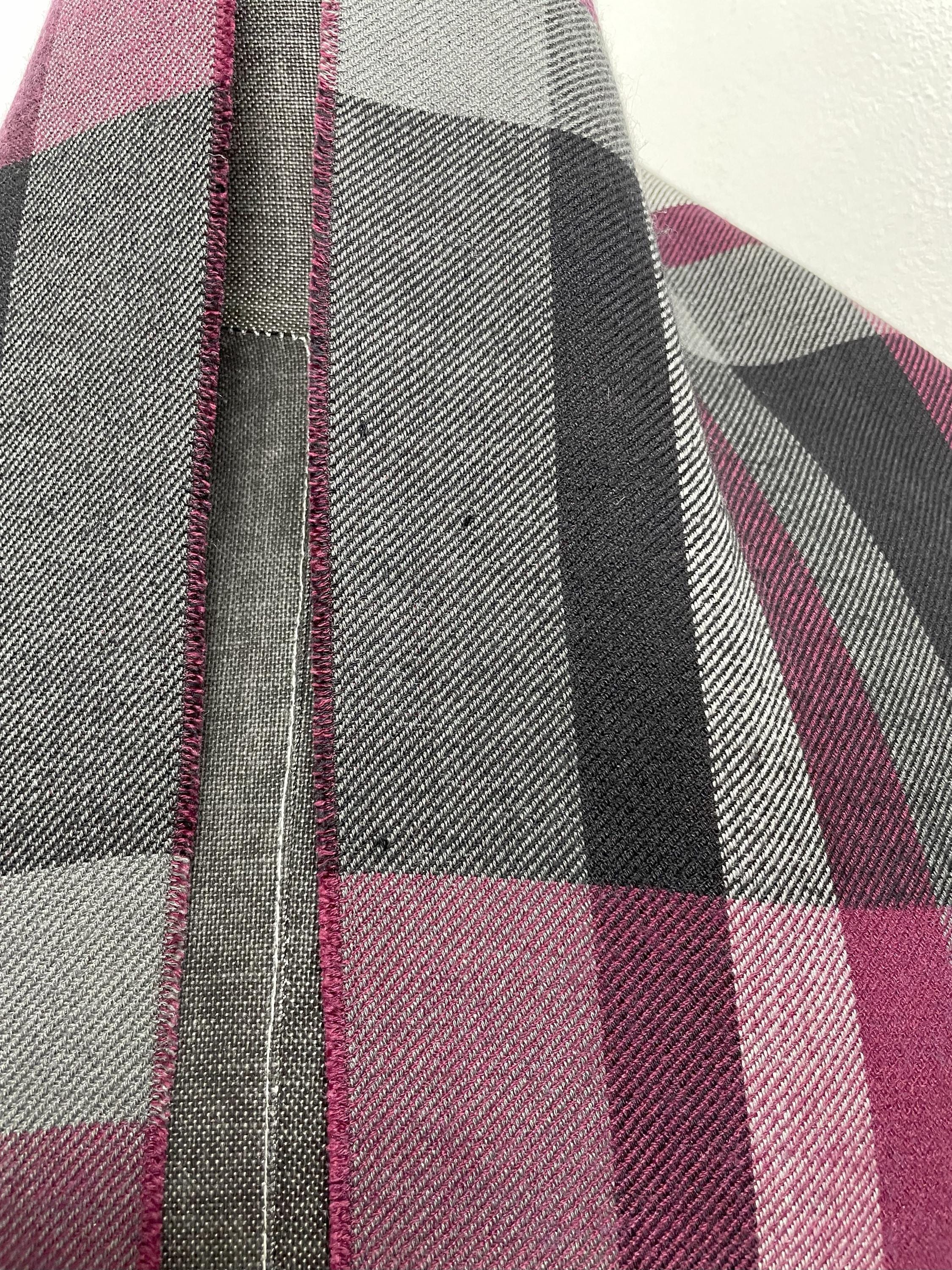 Vintage Takeo Kikuchi Scarf Silk Cashmere: Gray Plaid Muffler (65