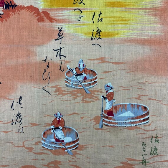 Vintage Japanese Tub Boat to Cross Handkerchief, Japa… Gem