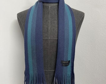 小物 DKNY wool leather muffler DKNY Striped Wool Blend Scarf Made in Japan, Vintage Donna Karan