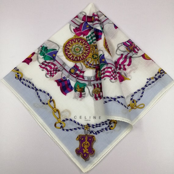 Vintage Celine Scarf, Nautical Flag Print Silk Handkerchief  display picture 3