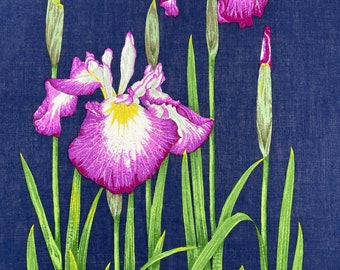 Vintage Japanese Irises Edo Strain "Hatsukurenai" Handkerchief, Japan Traditional Culture, Japanese Brand Unique, Japan Floral Art, Artist