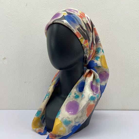 Foulard Emanuel Ungaro Vintage - Motif Pois Multicolore - Polyester - Occasion Très Bon état