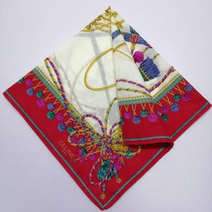 Vintage Celine Handkerchief, Celine Bandana Accessories, Celine Pocket Square, Celine Scarf, Celine Neck Scarf