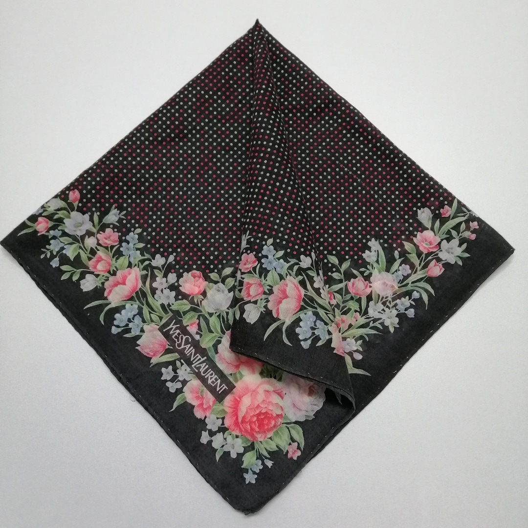 Vintage YSL Floral Handkerchief, 90s Yves Saint Laurent Pocket