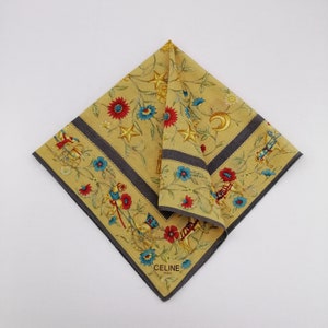 Vintage 90s Celine Handkerchief, Celine Bandana Accessories, Celine Pocket Square, Celine Scarf, Celine Neck Scarf