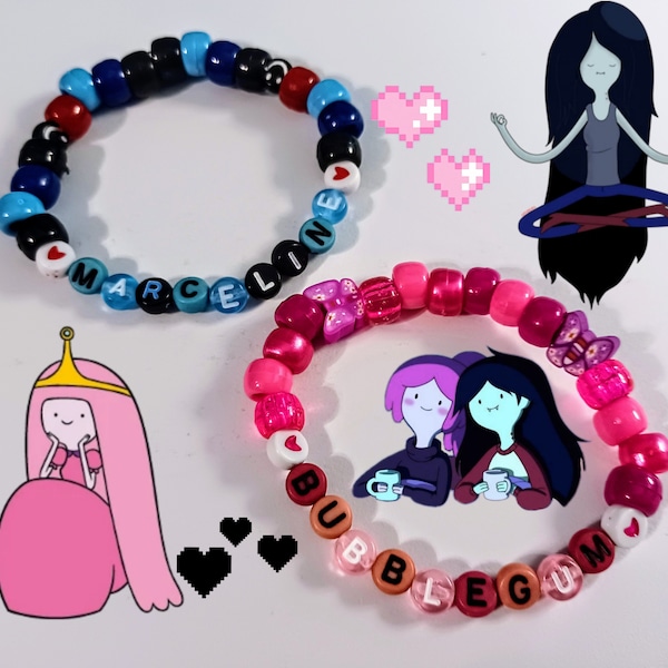 Adventure Fandom Matching Marceline and Bubblegum Friendship/Couple Kandi Bracelets with Charms
