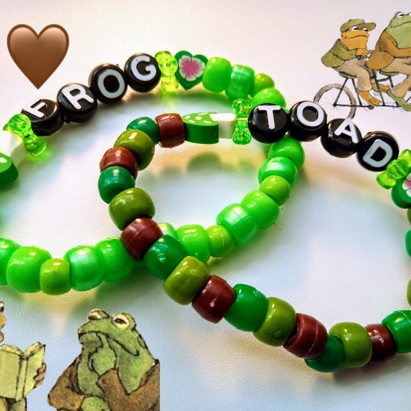 Frog and Toad Matching Friendship/Couple Green Cottagecore Kandi Bracelets with Charms