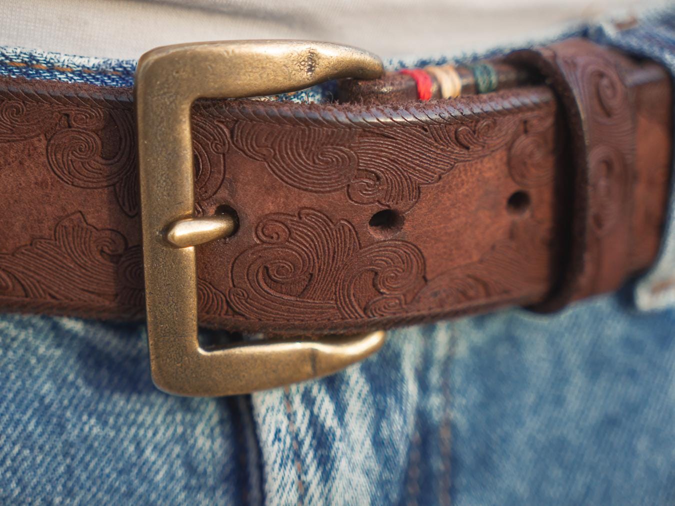 LIMITED ♡ Gorgeous Vintage Soft Genuine Brown Interwoven Design Leather Belt M Brown Vintage Feather Tooled Belt | Palomino Western main image 2