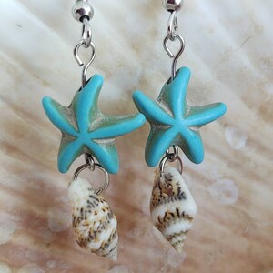 Starfish and shell dangle earrings.