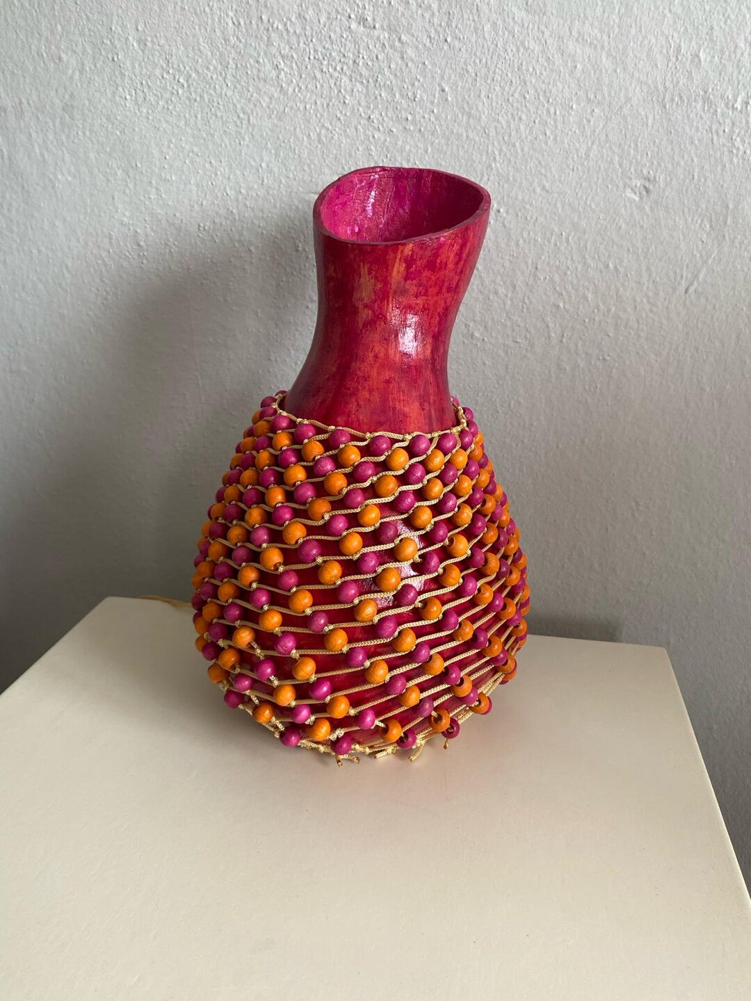 Red Orange Beaded Gourd Rattle,big Musical Shaker African Instrument ...