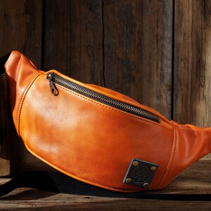 Leather fanny pack crossbody bag belt bag sling bag Orange