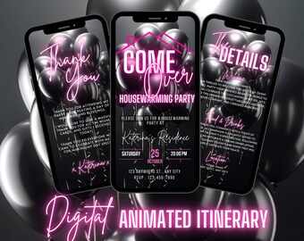 Digital Housewarming Party Invitation, Animated Come Over House Warming Invite, Black Pink New Apartment Home Evite, Editable Ecard Bundle