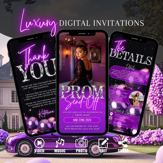 Digital Prom Send off Invitation, Glam Prom Party Invite, Purple Graduation Prom Queen Evite, Elegant Photo Prom Night Template Ecard - Etsy Digital Prom Send off Invitation, Glam Prom Party Invite, Purple Graduation Prom Queen Evite, Elegant Photo Prom Night Template Ecard - Etsy