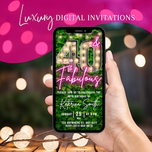 Digital 40th Birthday Invitation, 40 And Fabulous Rustic BBQ Invite, Marquee and Pink Evite For Women, Self Editable Template eCard For Her