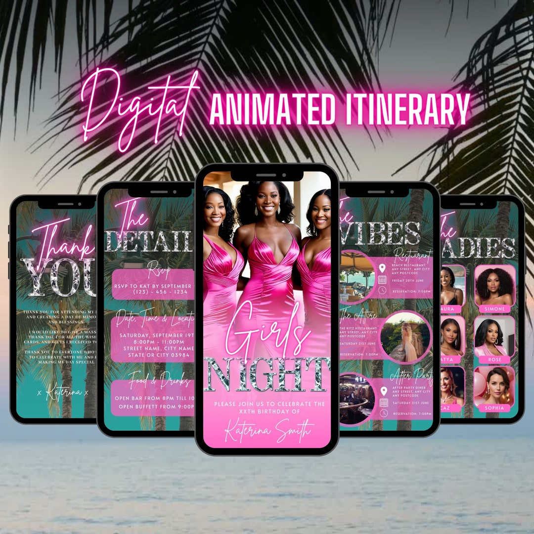 Digital Girls Night Invitation, Animated Birthday Dinner Party Invite ...