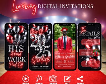 Digital Graduation Party Invitation, Red Grad Announcement Picture Invite, Animated Class of 2026 Evite, Law School Template eCard For Men