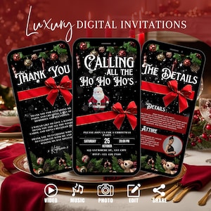 Digital Friendsmas Invitation, Christmas Calling All The Ho Ho Hos Video Invite, Xmas Party Dancing Santa Evite, Family Itinerary DIY eCard