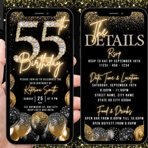 Digital 55th Birthday Invitation For Her, Animated Dinner Party Invite For Women, Brunch Evite For Men, Self Editable Template eCard For Him
