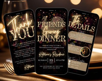Digital Friendsgiving Dinner Invitation, Animated Fall Party Video Invite, Thanksgiving Family Evite, Self Edit DIY Itinerary Template eCard