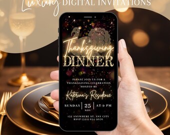 Digital Thanksgiving Dinner Invitation, Electronic Fall Party Video Family Invite, Turkey Friendsgiving Evite, Self Edit DIY Template eCard