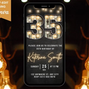 Digital 35th Birthday Invitation, Animated Backyard BBQ Invite For Men, Patio Rustic Marquee Evite For Him, Self Editable Template eCard