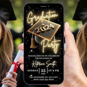 Digital Graduation Party Invitation, Animated Gold College Announcement Invite, She Did It High School Evite, Self Editable Template eCard