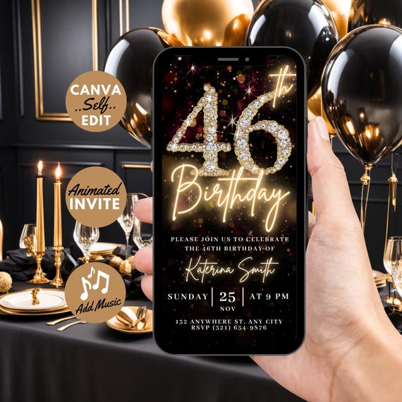 46th Digital Flyer Birthday Invitation, Surprise 46 Dinner Party