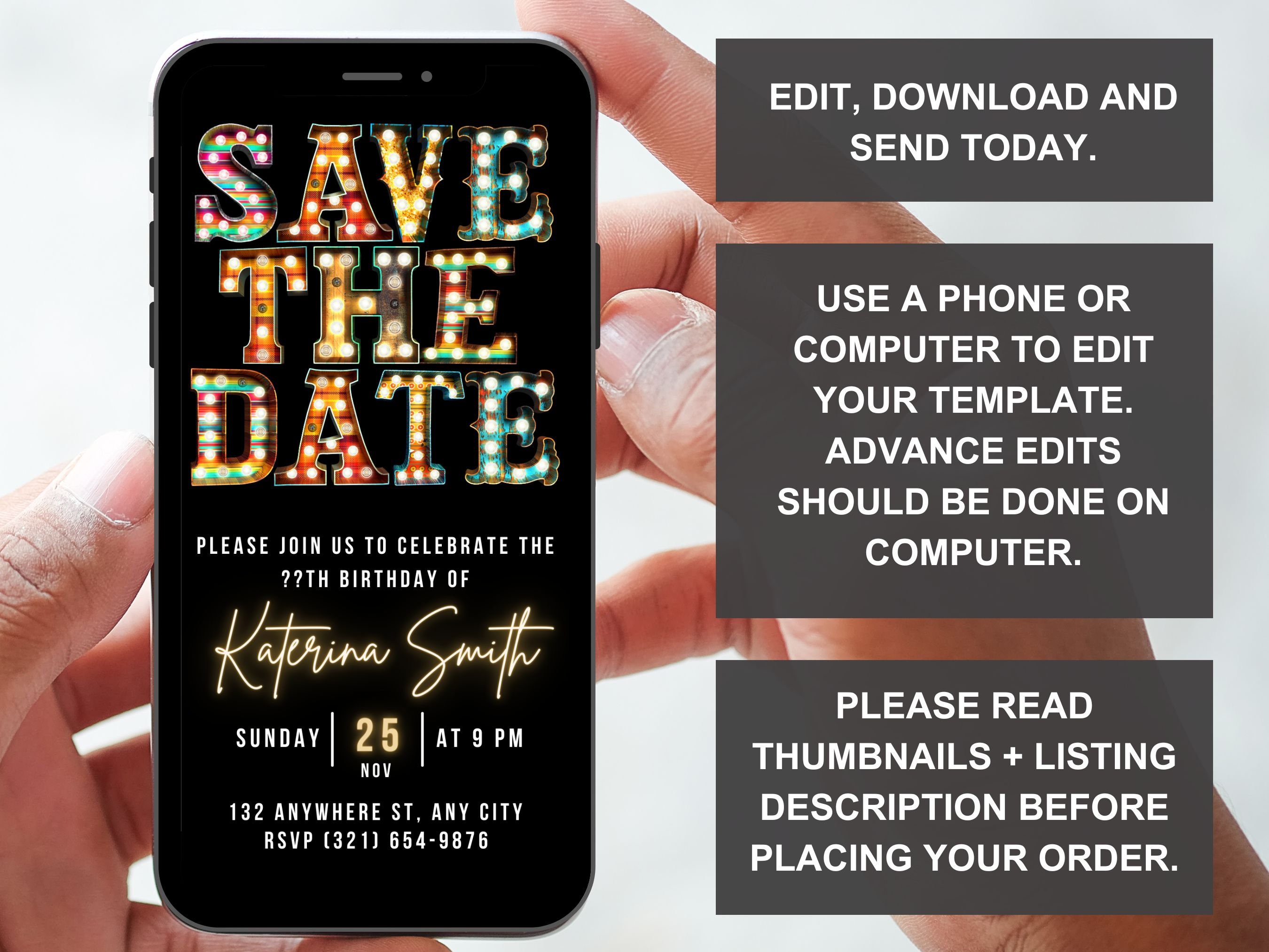 Safetalk Invitations Animated Digital Marquee Save the Date Invitation, Electronic Phone ...