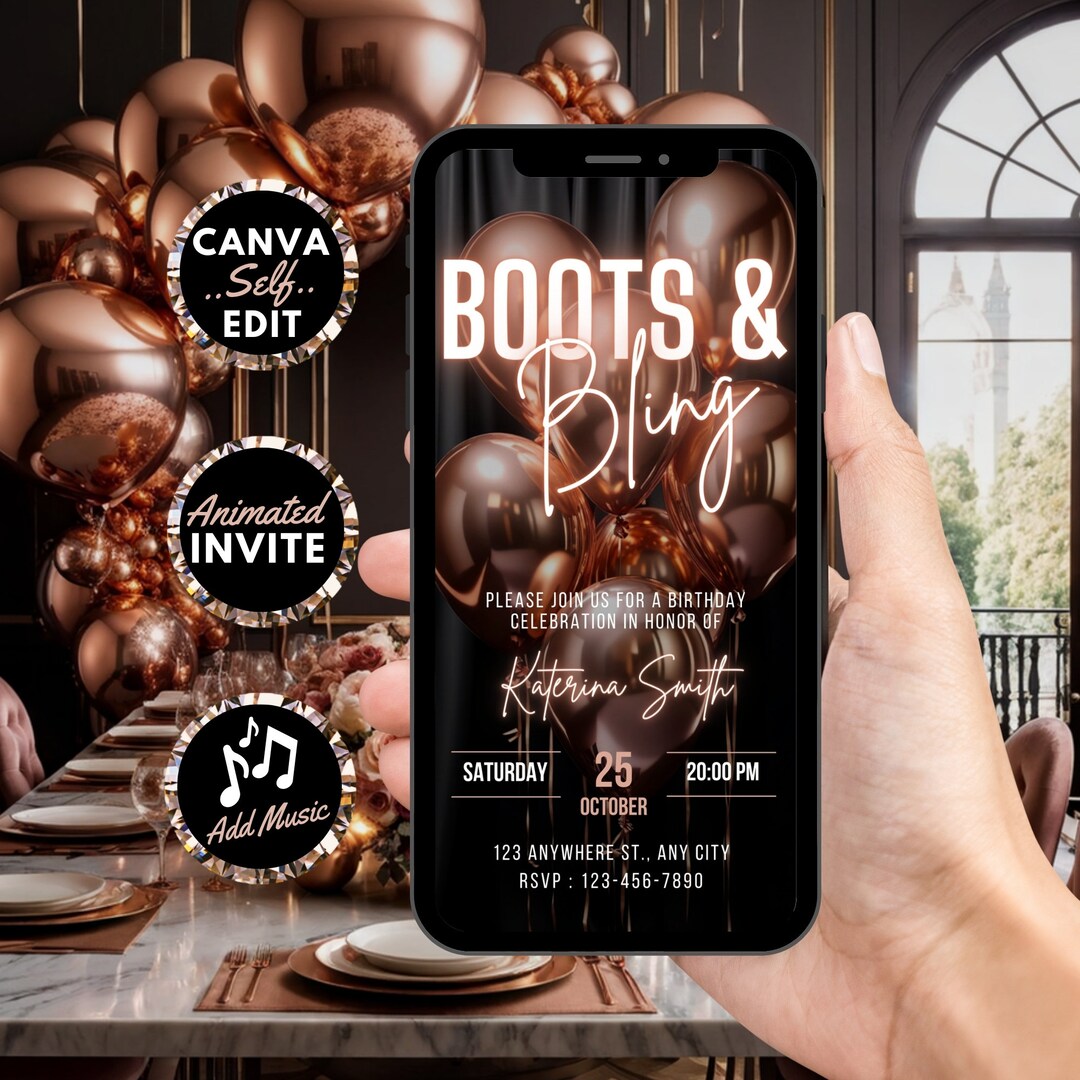 Digital Boots and Bling Invitation, Animated Cowboy Boots Birthday ...