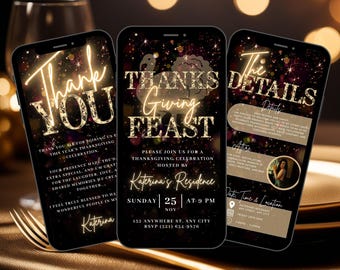 Digital Thanksgiving Feast Invitation, Animated Fall Party Video Family Invite, Friendsgiving Dinner Evite, DIY Itinerary Template eCard