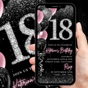 Digital 18th Birthday Invitation, Animated 18 th Blush Pink Girls Invite For Her, Cute Womens Diamond Evite, Self Editable Template eCard