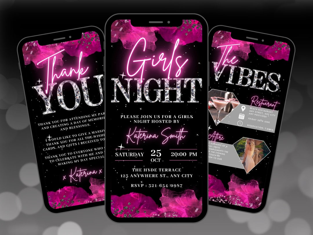 Digital Girls Night Out Invitation, Animated Hot Pink Birthday Invite ...