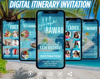 Digital Hawaii Itinerary Invitation, Birthday Weekend Girls Travel Invite, Bachelorette Girls Trip, Editable Holiday Schedule Planner