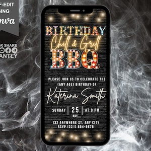 Digital Chill & Grill BBQ Birthday Party Invitation, Electronic Phone Text Evite, Editable Template, Instant Download, Patio Party Invite