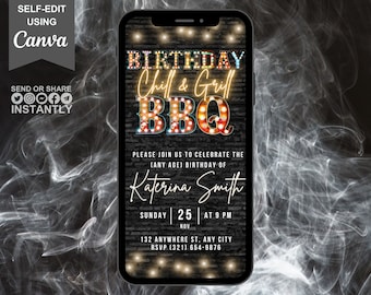 Digital Chill & Grill BBQ Birthday Party Invitation, Electronic Phone Text Evite, Editable Template, Instant Download, Patio Party Invite