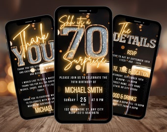 Digital Surprise 70th Birthday Invitation For Men, Beer Invite For Him, Rustic Backyard BBQ Seventy Evite For Him, Self Edit Milestone eCard