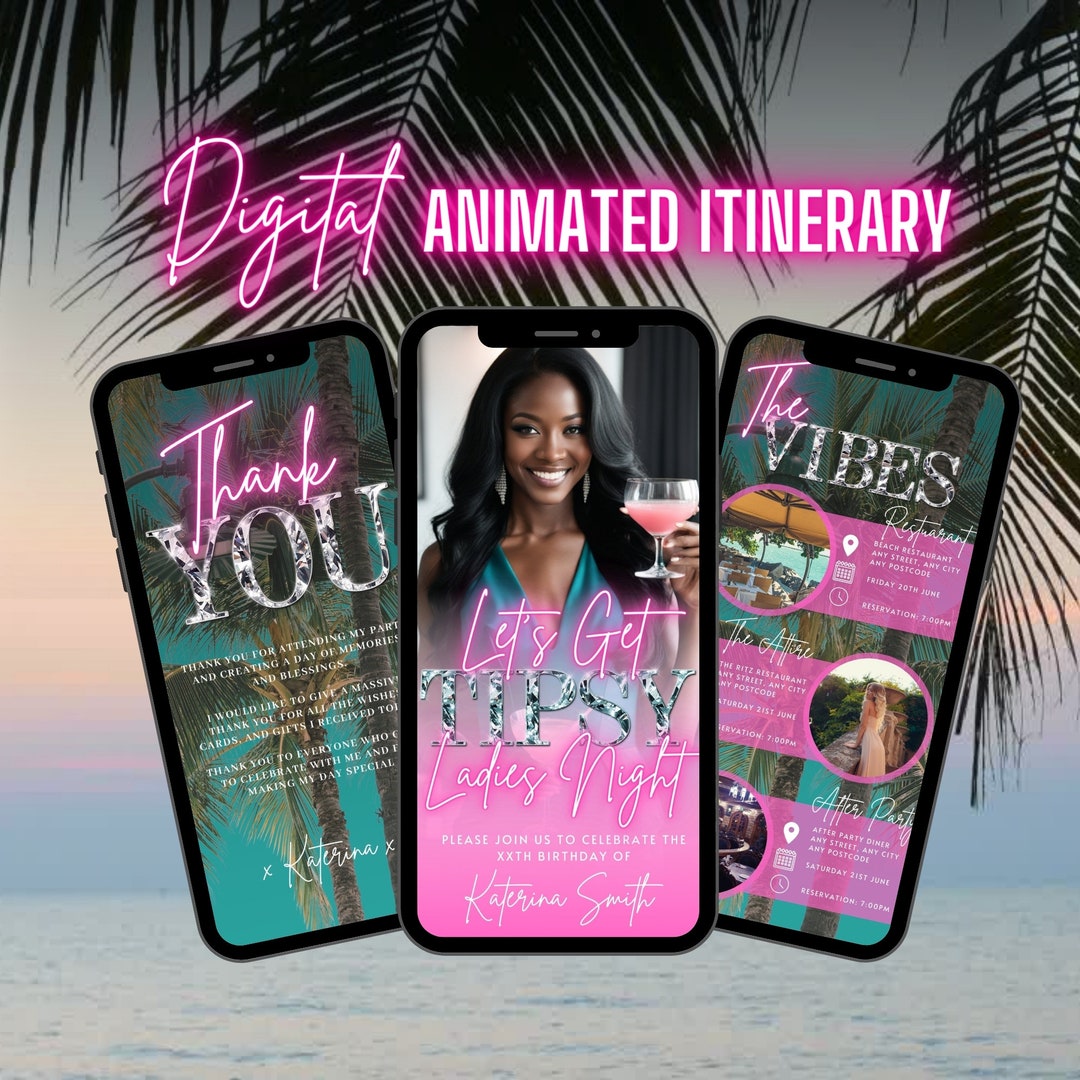 Digital Ladies Night Invitation, Animated Hot Pink Lets Get Tipsy ...