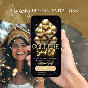 Digital College Send Off Invitation, Gold Animated 2025 Graduation Announcement Invite, Gold Trunk Party Evite, Self Edit Template eCard