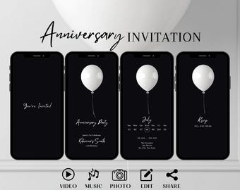 Minimalist Anniversary Party Invitation Wedding, Elegant Vow Renewal Invite, Classy White Digital Template, 20th, 40th, 50th Editable Ecard