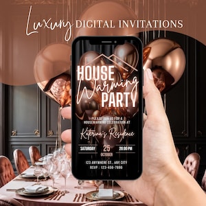 Digital Housewarming Party Invitation, Animated House Warming Invite For Women, Rose Gold New Apartment Home Evite, Editable Template Ecard